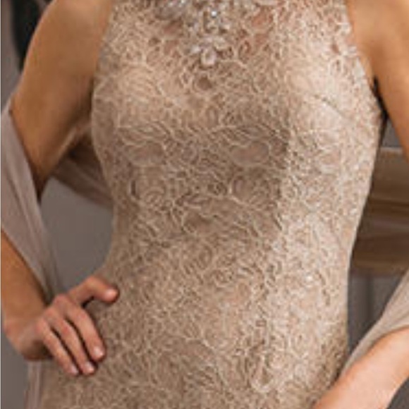 Mother of the Bride Beige Halter Gown - Picture 5 of 7